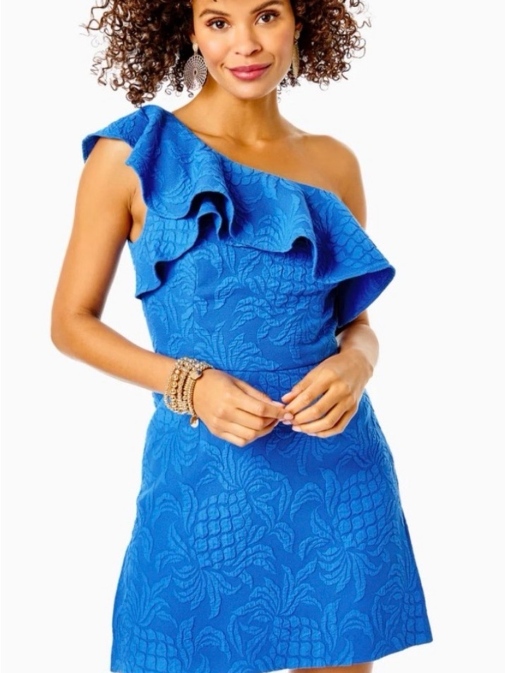 Lilly Pulitzer Electric Blue One-Shoulder Ruffle Dress